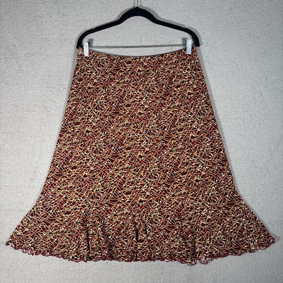 Vintage Susan Graver Style Midi Skirt Size L Abstract Art to Wear Ruffle Hem - Picture 1 of 12